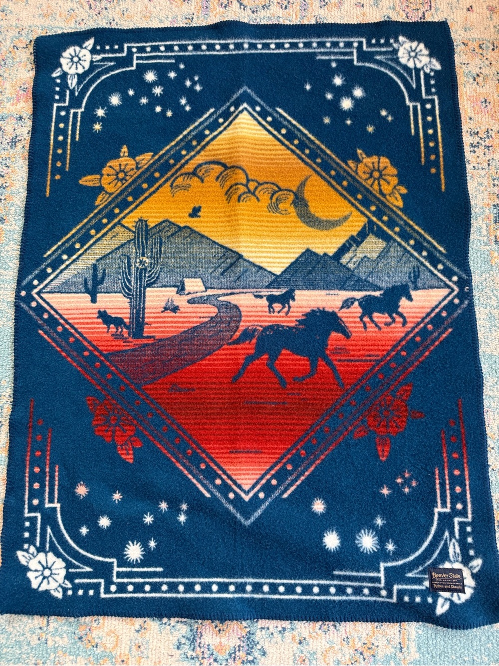Pendleton wool Southwest Horse Desert Scenic Throw Blanket - Blue, Red, Gold